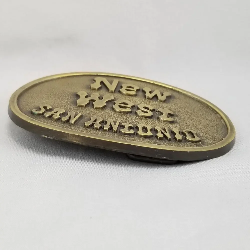Vintage Belt Buckle Brass New West San Antonio‎ Texas Gold Color Made In The USA